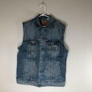 Levis Mens Sleevless Denim Jacket Distressed L Red
